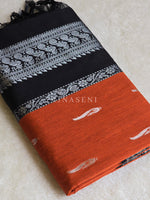 Load image into Gallery viewer, Kalyani Cotton Saree - Silver Zari : Orange x Black
