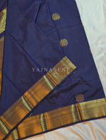 Load image into Gallery viewer, Kolam Motifs x Semi Soft Silk Saree - Dark Blue
