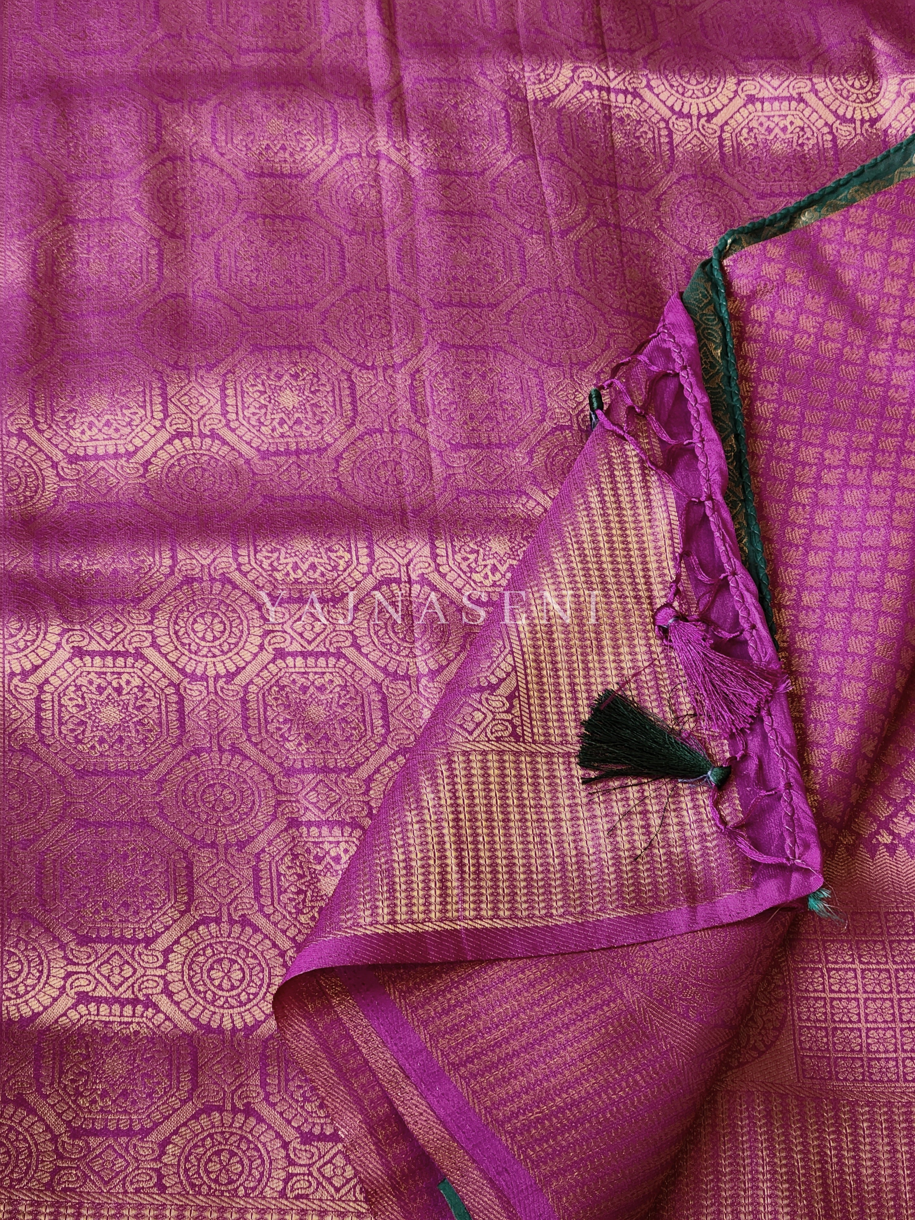 Banarasi Brocade Soft Silk Saree - Purple x Green