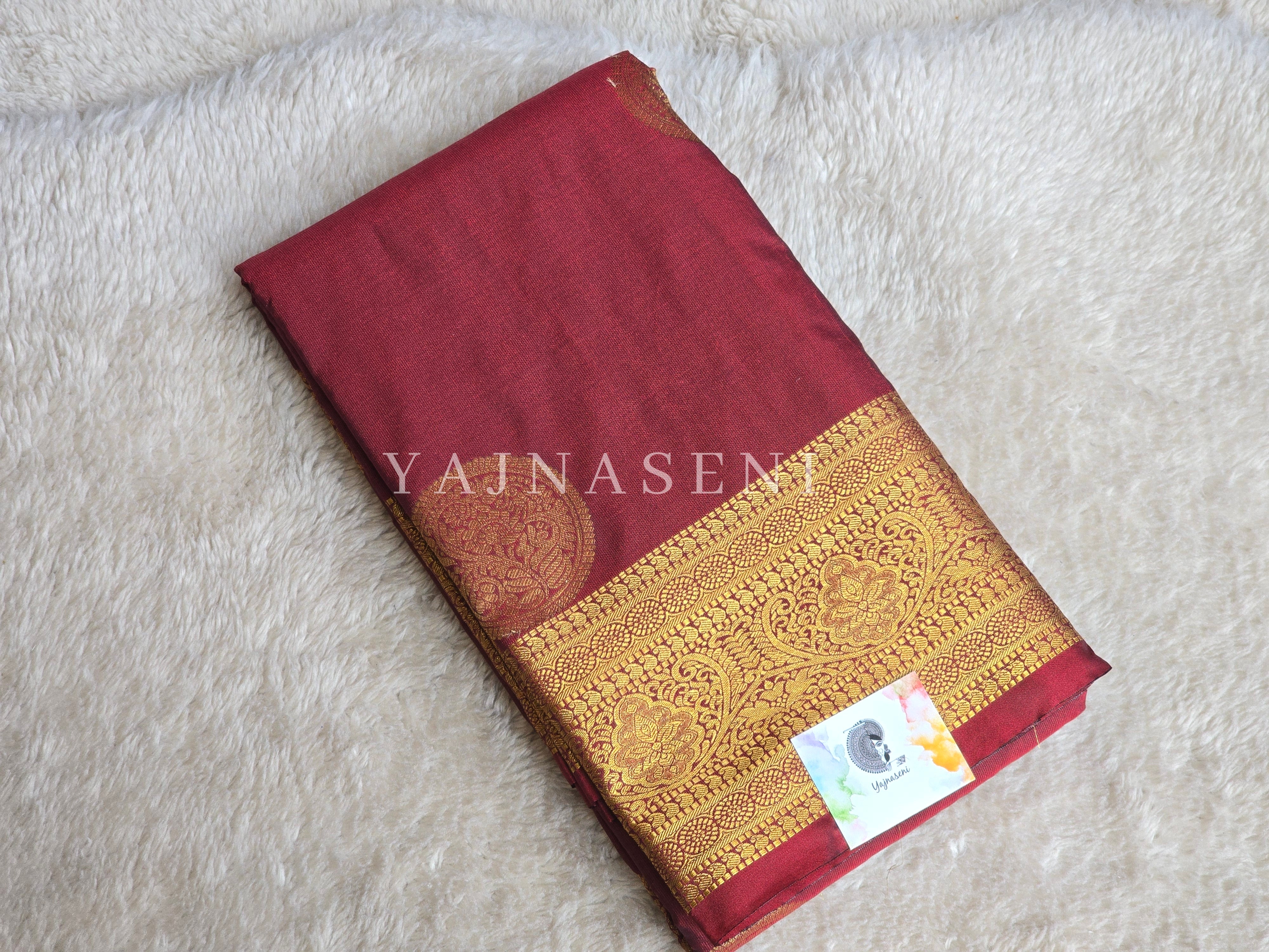 Semi Soft Silk Gold Zari Saree - Rosewood