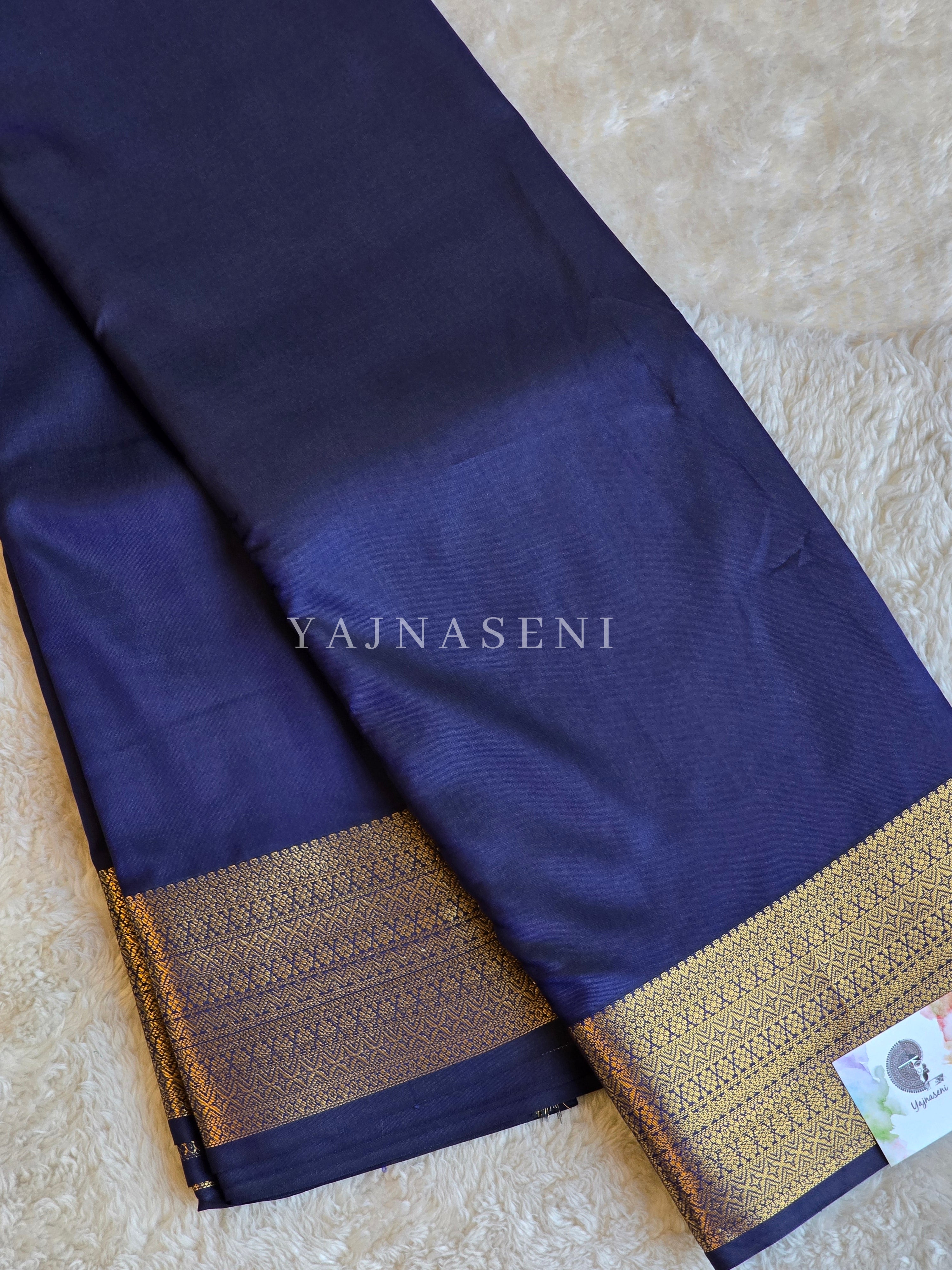 Minimalist Semi Silk Saree x Gold Zari - Dark Blue