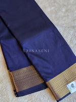 Load image into Gallery viewer, Minimalist Semi Silk Saree x Gold Zari - Dark Blue
