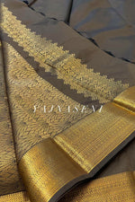 Load image into Gallery viewer, Minimalist Semi Silk Saree x Gold Zari - Dark Chocolate
