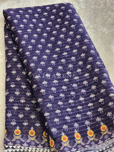 Sequins x Printed Georgette Saree - Dark Indigo