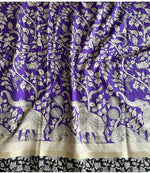 Load image into Gallery viewer, Maheshwari Blended Silk Cotton saree x Kalamkari : Purple x Cream x Black Border
