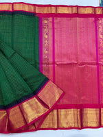 Load image into Gallery viewer, Checkered x Handloom Kanchipuram Silk Cotton Saree : Green x Pink
