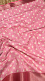 Load image into Gallery viewer, Linen cotton saree with gold zari x Polka dots : Pink
