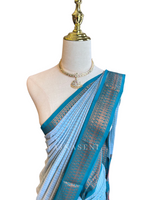 Load image into Gallery viewer, Kalyani Cotton Saree (checkered) - Copper Zari : Ashblue x Teal
