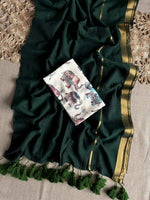 Load image into Gallery viewer, Mul Cotton Tassel Saree x Elephant Blouse : Green
