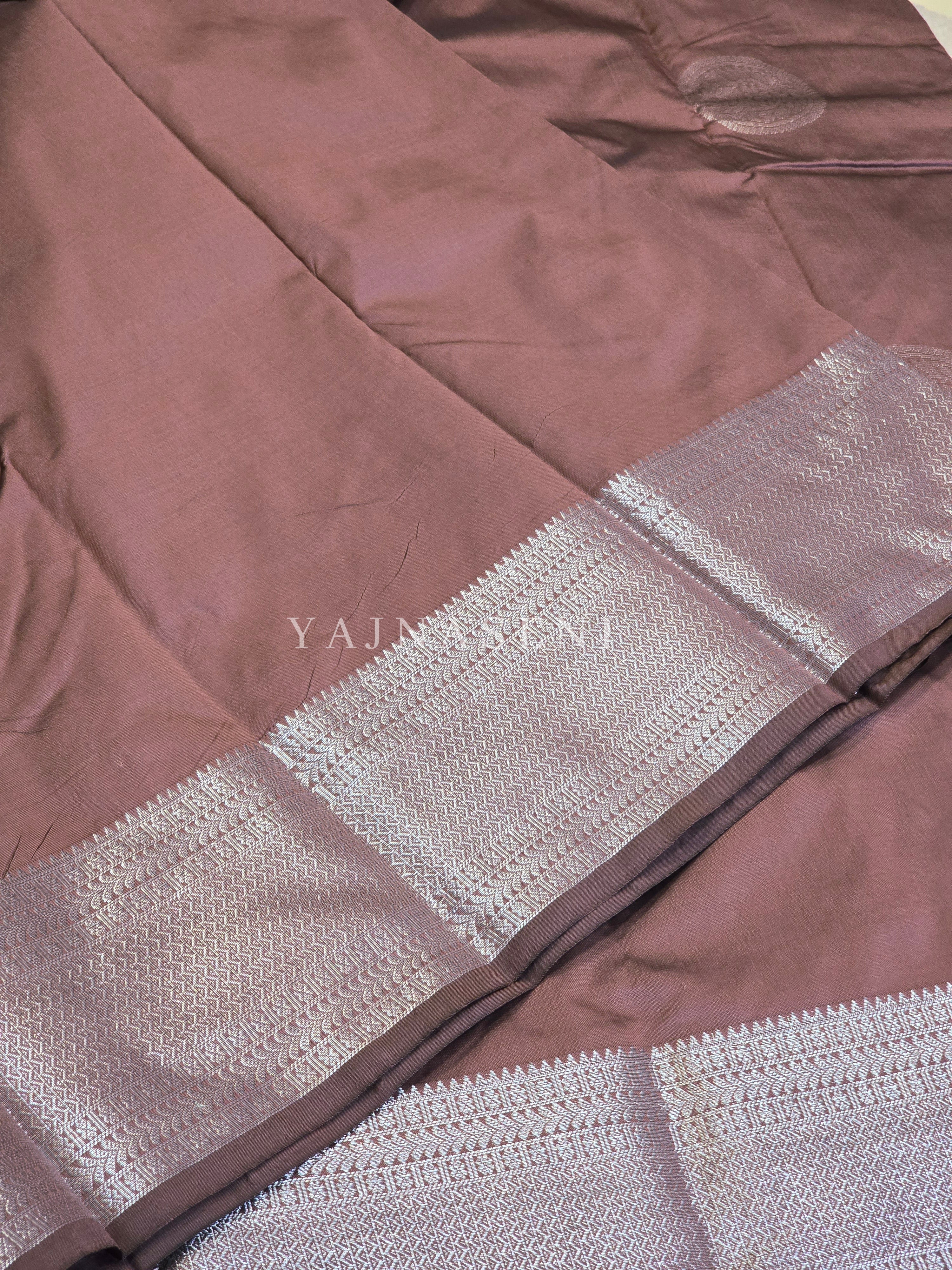 Semi Soft Silk Silver Zari Saree - Rose Taupe