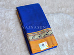 Load image into Gallery viewer, Narayanpet Mercerised Cotton Saree : Royal Blue x Mustard
