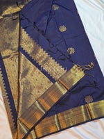 Load image into Gallery viewer, Kolam Motifs x Semi Soft Silk Saree - Dark Blue
