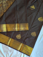 Load image into Gallery viewer, Soft Silk x Gold Zari Saree - Dark Brown
