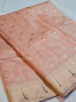 Load image into Gallery viewer, Tissue Semi Silk Saree x Paithani Inspired Motifs : Peach
