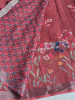 Load image into Gallery viewer, Printed Linen Cotton Saree x Silver Zari Border : Rose Taupe

