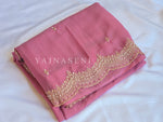 Load image into Gallery viewer, Chiffon saree x Embroidery x Pearls : Pink
