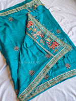 Load image into Gallery viewer, Semi Vichitra Silk Saree x Embroidery x Sequins : Turquoise
