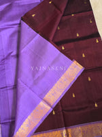 Load image into Gallery viewer, Handloom Kanchipuram Silk Cotton Saree : Dark Wine x Light Purple
