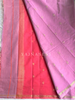 Load image into Gallery viewer, Maheswari Small Border Cotton Saree : Lilac x Hot Coral
