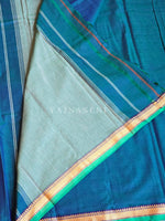 Load image into Gallery viewer, Narayanpet Mercerised Cotton Saree x Thin Border : Peacock x Green
