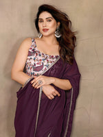 Load image into Gallery viewer, Chiffon Saree x Mirrors x Lace : Dark Purple
