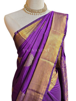 Load image into Gallery viewer, Semi Kanchi Silk x Gold Zari Saree - Dark Purple
