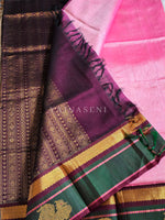 Load image into Gallery viewer, Annapakshi Border x Kanchipuram Silk Cotton Saree : Pink x Dark Green x Dark Wine
