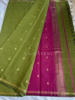 Load image into Gallery viewer, Maheswari Small Border Cotton Saree : Olive x Berry
