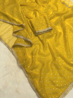 Load image into Gallery viewer, Soft Organza Silk x Sequins x Lace border Saree : Marigold Yellow
