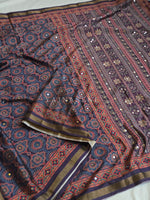 Load image into Gallery viewer, Aura Semi Silk x Ajrakh Prints x Mirrors : Dark Purple
