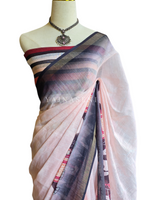 Load image into Gallery viewer, Printed Linen Cotton Saree x Elephants - Pastel Peach x Black
