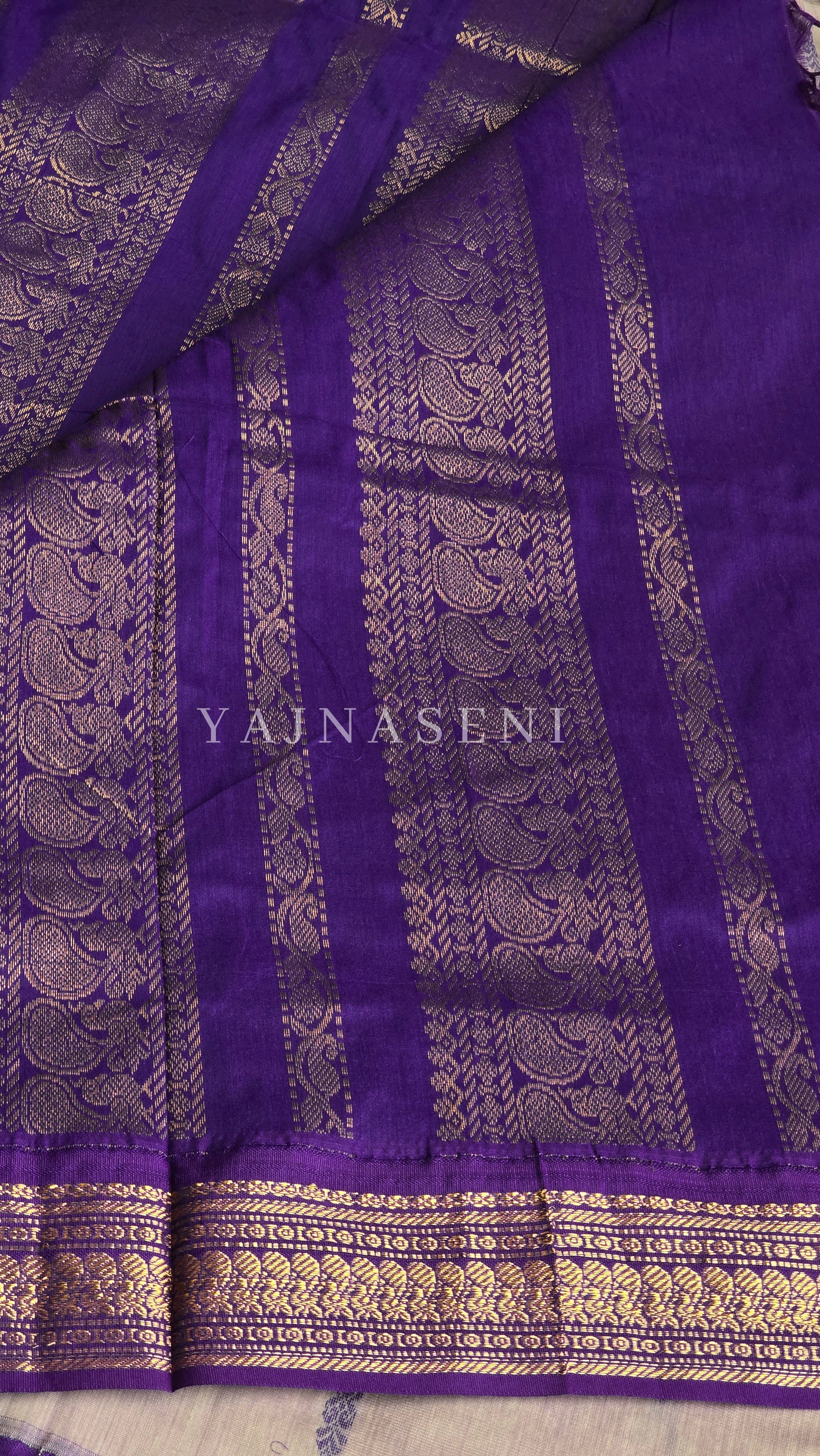 Kalyani Cotton Saree - Gold Zari : Grey x Violet