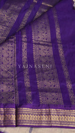 Load image into Gallery viewer, Kalyani Cotton Saree - Gold Zari : Grey x Violet
