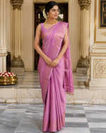 Load image into Gallery viewer, Vaira Oosi Checkered x Peacock Semi Silk Saree - Mauve Pink
