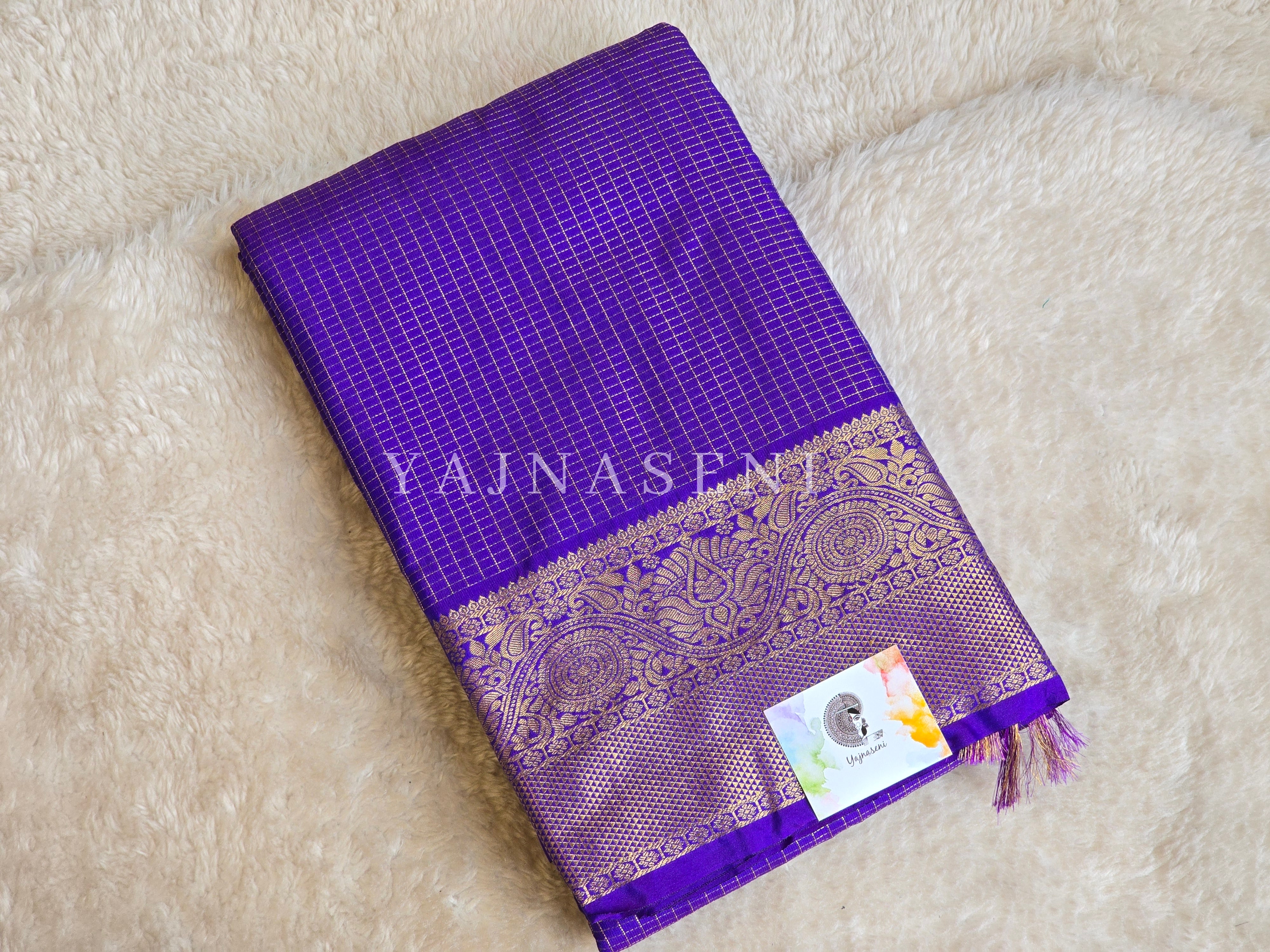 Vaira oosi x Checkered Saree - Violet Blue