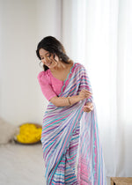 Load image into Gallery viewer, Printed Chiffon Saree x Mirrors : Bubblegum Swirls
