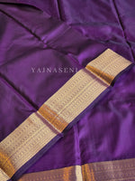 Load image into Gallery viewer, Minimalist Semi Silk Saree x Gold Zari - Dark Purple

