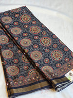 Load image into Gallery viewer, Aura Semi Silk x Ajrakh Prints x Mirrors : Midnight Blue
