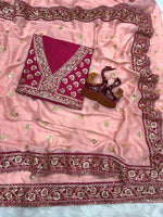 Load image into Gallery viewer, Chiffon Rangoli Semi Silk Saree x Embroidery : Pink Legacy
