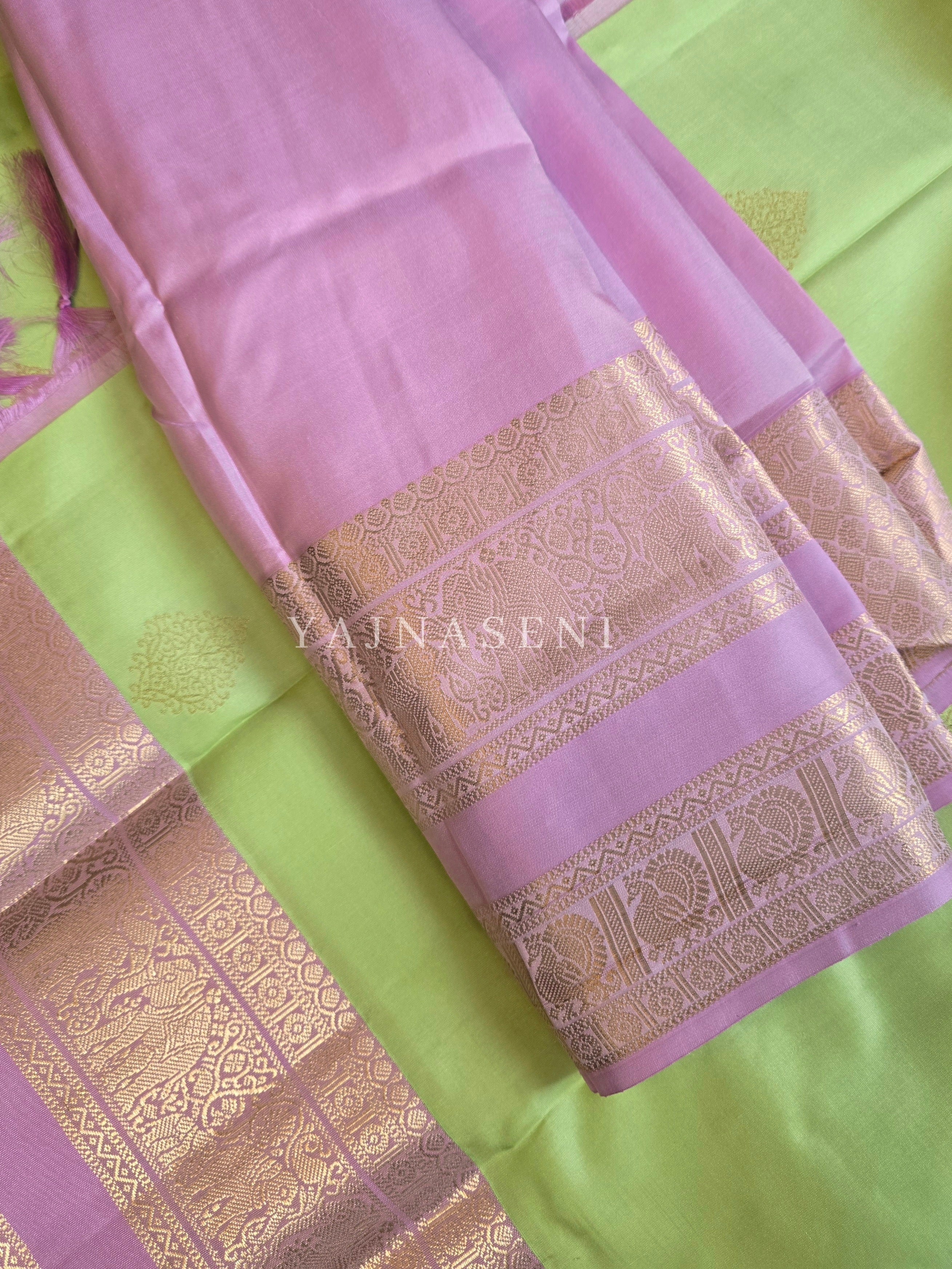 PASTEL ECHO - Pure Kanjivaram Silk Saree with Light Gold Zari
