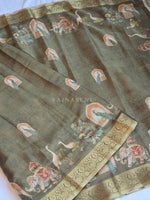 Load image into Gallery viewer, Regal Nature x Printed Linen Tissue Saree : Olive
