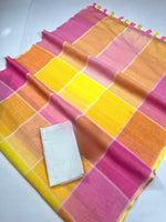 Load image into Gallery viewer, Linen Cotton x Big Checkered Saree - Sunshine
