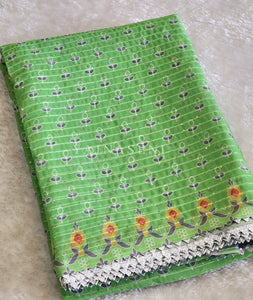 Sequins x Printed Georgette Saree - Lime