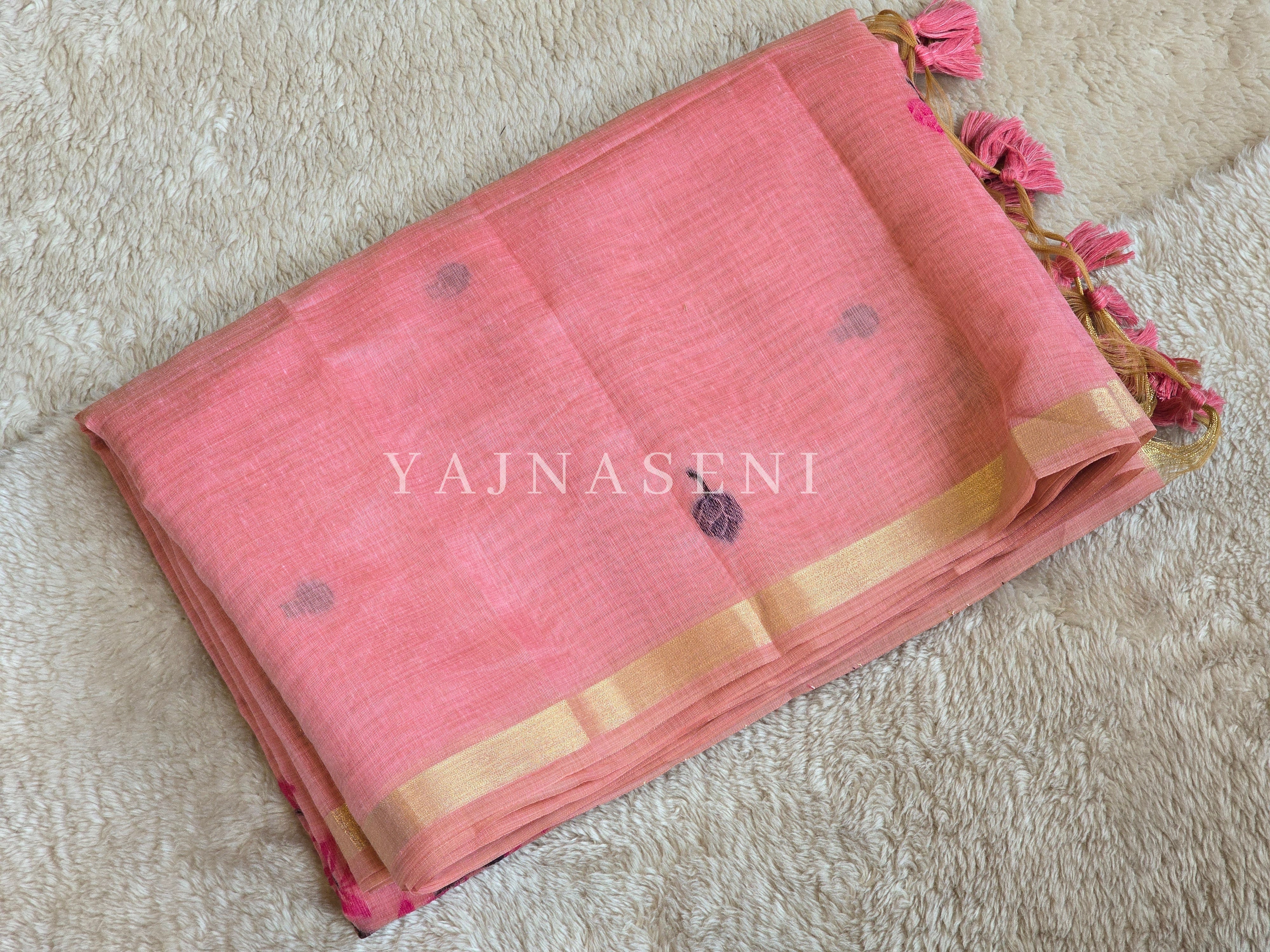 Linen Cotton Saree x Pichwai Tales - Pink