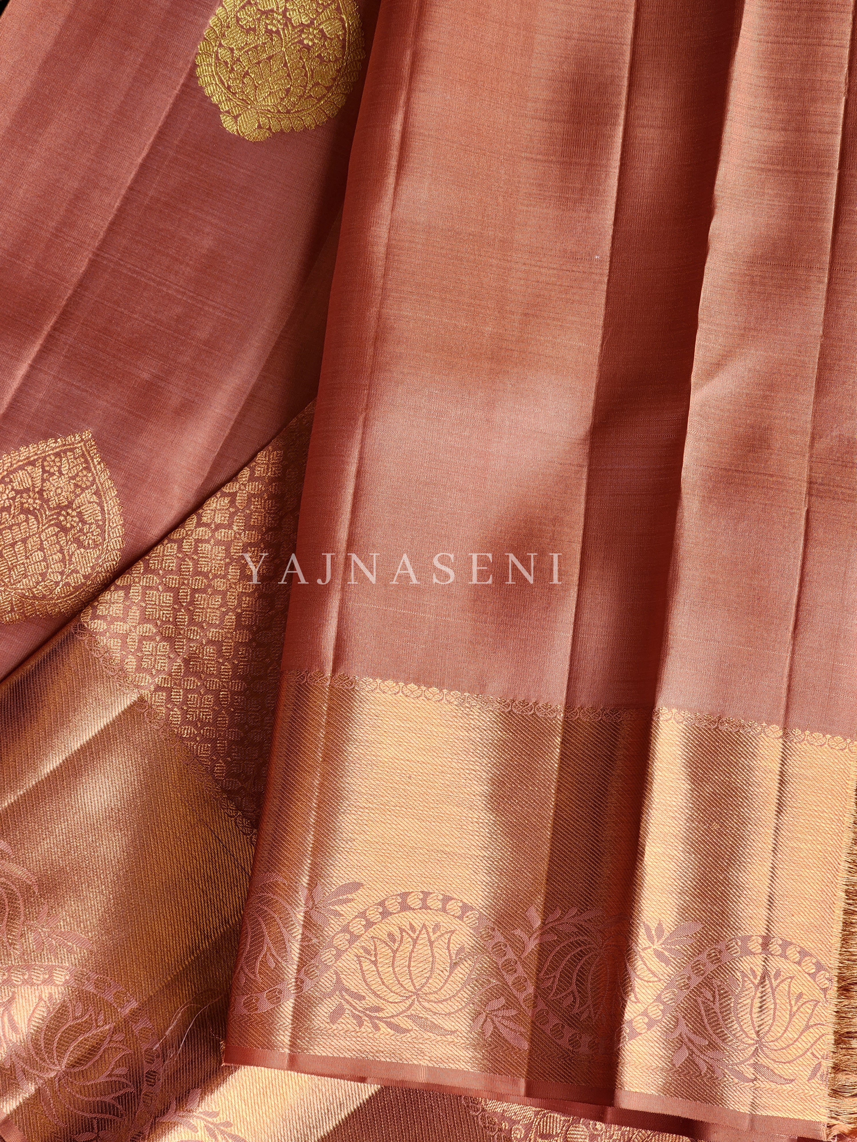 Peachy - Pure Kanjivaram Silk Saree with Copper Zari