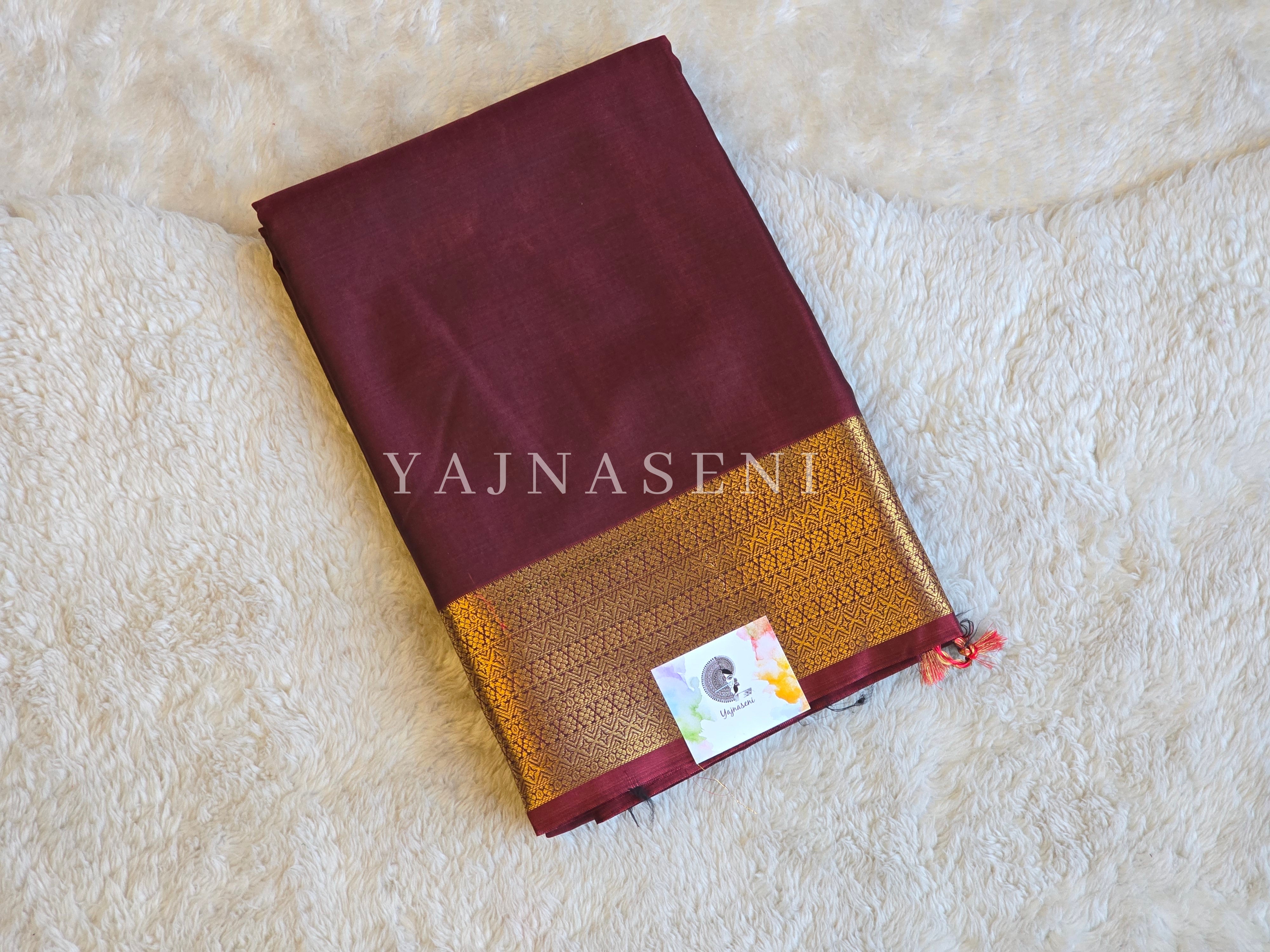 Minimalist Semi Silk Saree x Gold Zari - Maroon