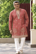 Load image into Gallery viewer, AJITH [S/36] - (Brunt Rose) Men Mid Length Kurta Top
