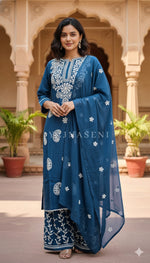 Load image into Gallery viewer, ZUNAIRA [2XL/44] - Straight Cut Kurti Set (Dark Teal)
