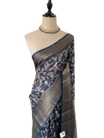 Load image into Gallery viewer, Semi Mysore Silk Saree x Zari Border - Dark Blue
