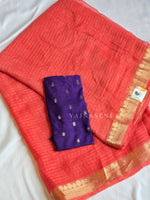 Load image into Gallery viewer, Crushed Fabric Viscose Georgette Saree x Checkered - Coral x Purple
